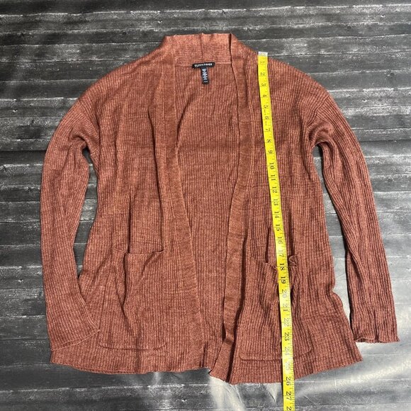 EILEEN FISHER RUSTIC BROWN RED RIBBED KNIT OPEN FRONT CARDIGAN BOHO COTTAGECORE - Picture 5 of 6